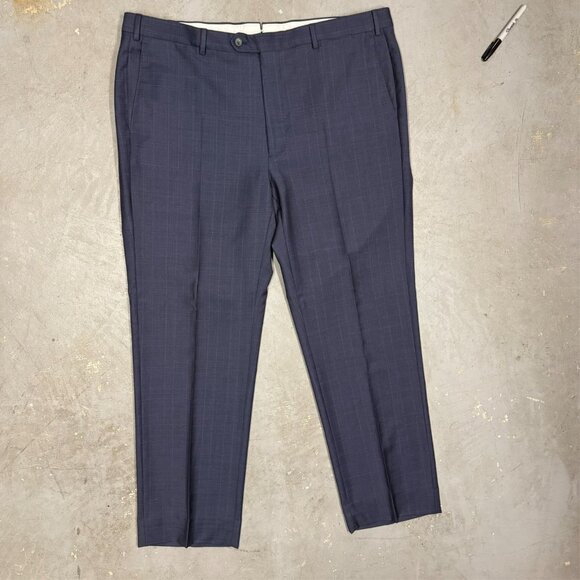 J. Hilburn Dress Pants Wool Trousers Windowpane Blue Portugal 40x30 - Picture 2 of 9